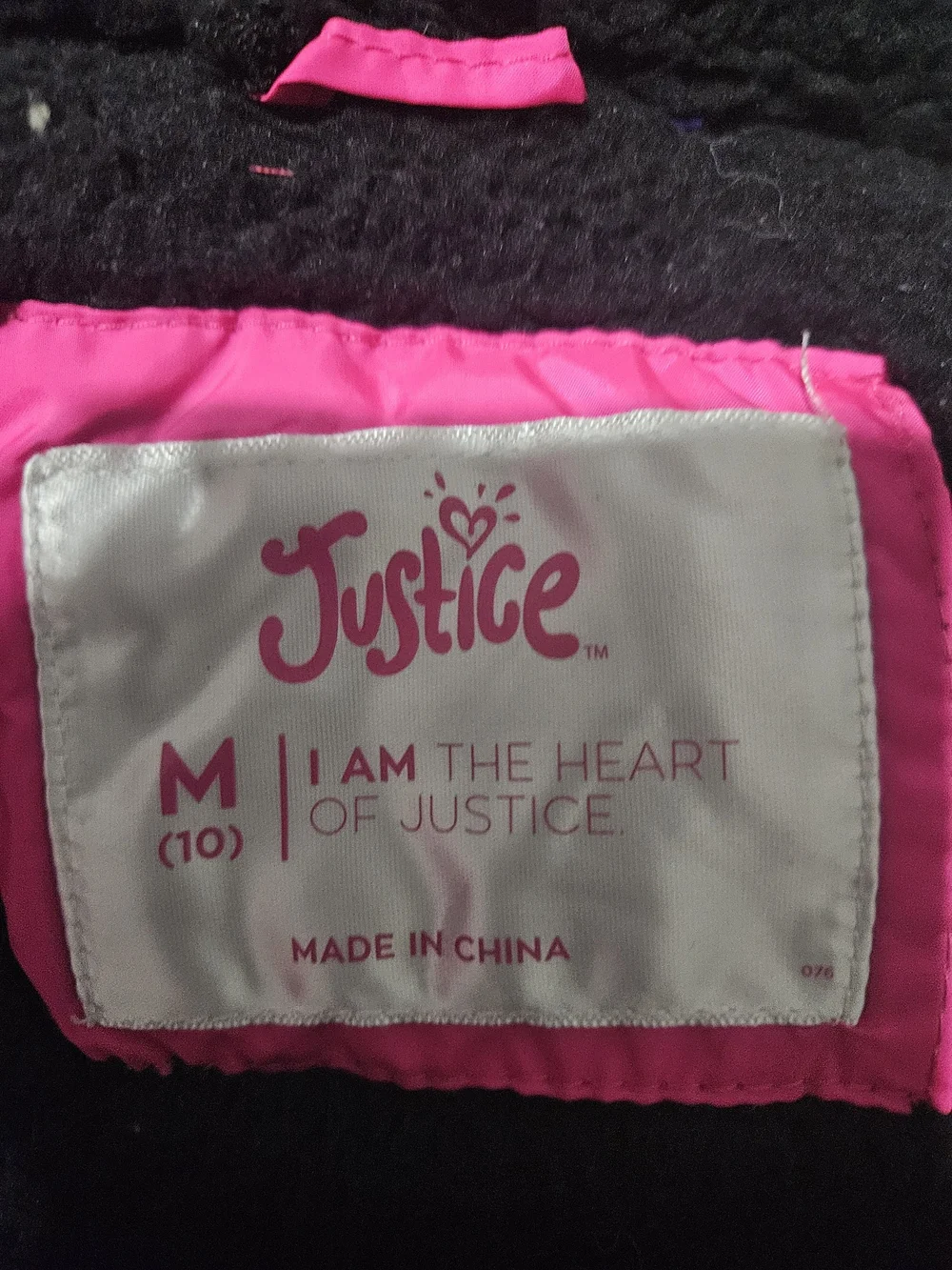 Justice Hot Pink Hooded Puffer Jacket with Black Faux Fur Trim
